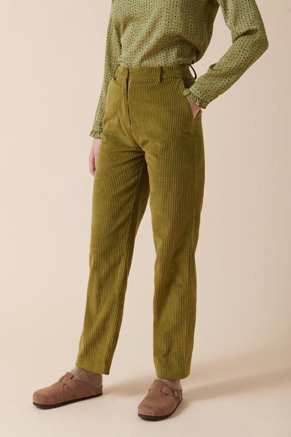 Pantalones de terciopelo Pyrex de talle alto - Verde oliva