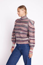 Berenice - Round Neck Pleated Sleeve Jumper - Multicolour