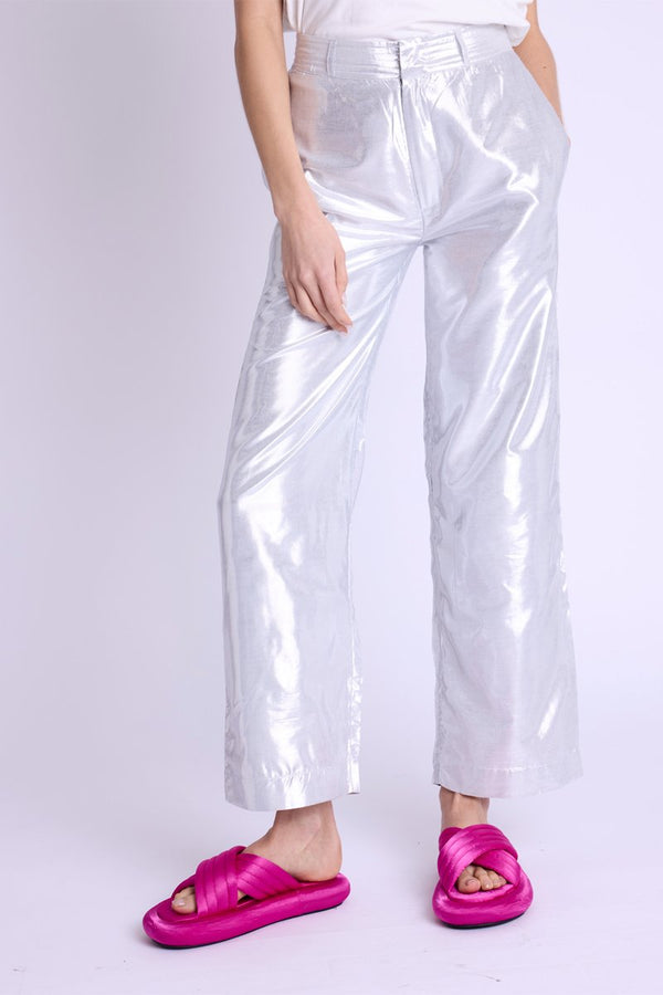 Berenice - Pantalon Droit Rose Metalise - Silvermetal