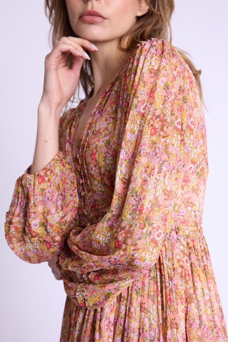 Berenice - Robe Courte Col V Boutons Dvt - Bloomflowerprint