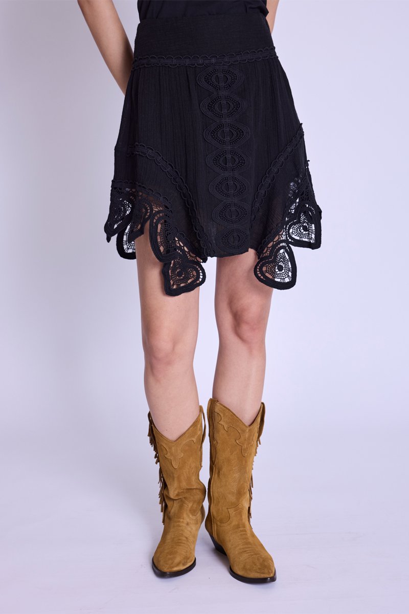 Jupe Avec Bas Macrame Cœur - Black