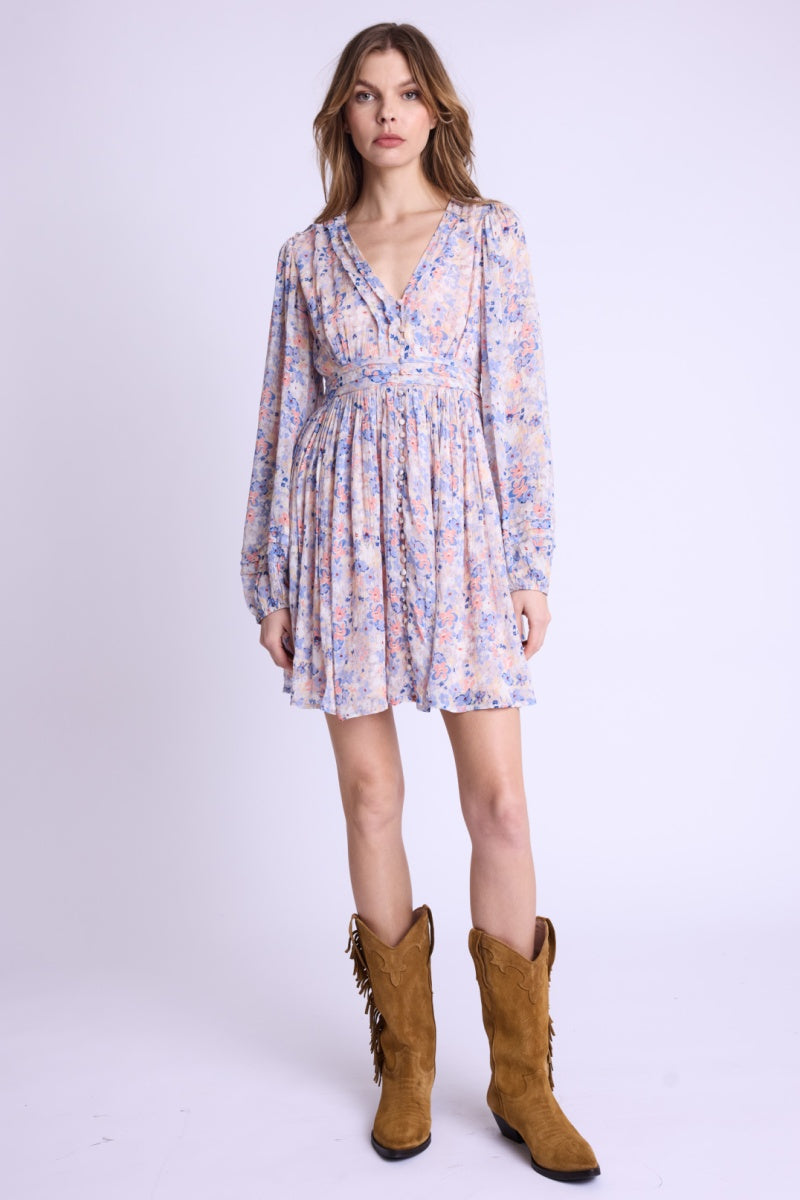 Berenice - Robe Courte Col V Boutons Dvt - Gardenprint