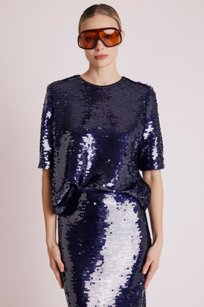 Berenice - Top Manche Courte Sequins - Purple