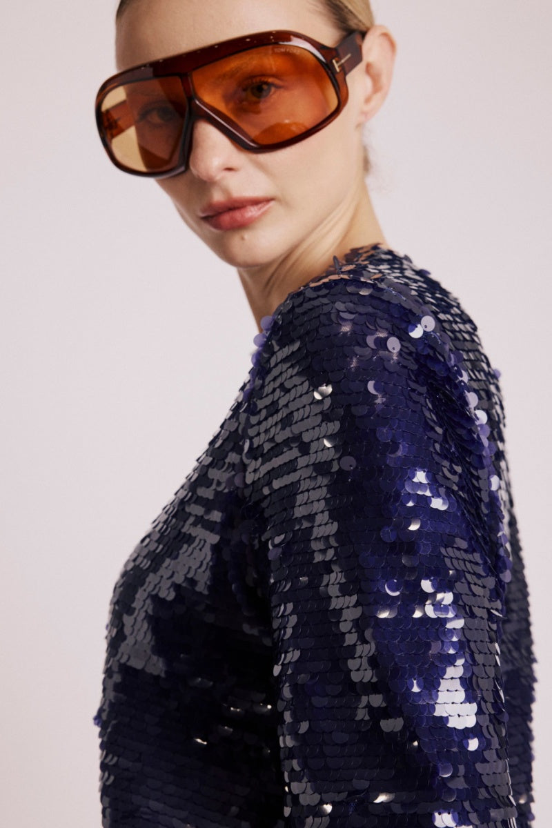 Berenice - Top Manche Courte Sequins - Purple