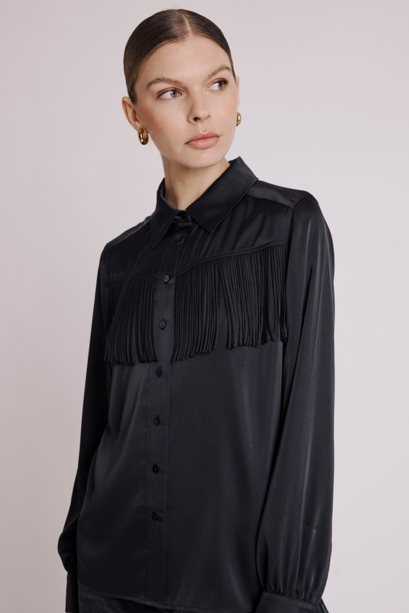 Berenice - Chest Fringe Shirt - Black