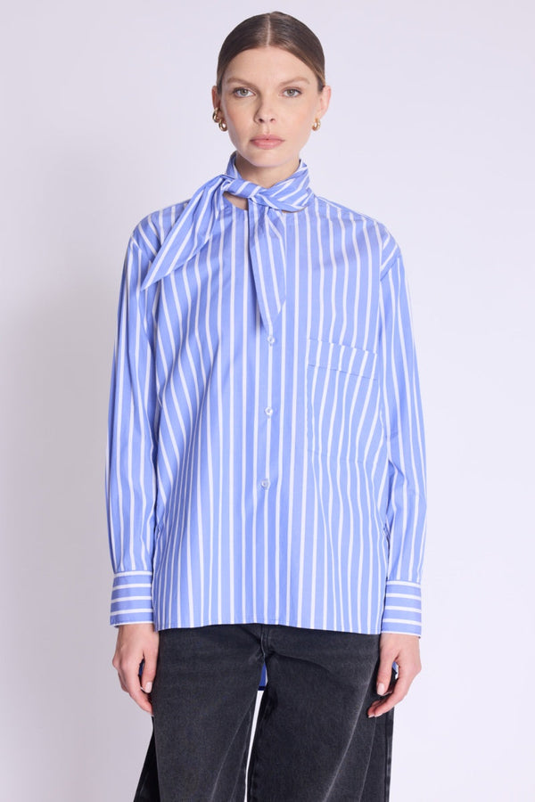 Berenice - Striped Shirt Removable Collar - Blue