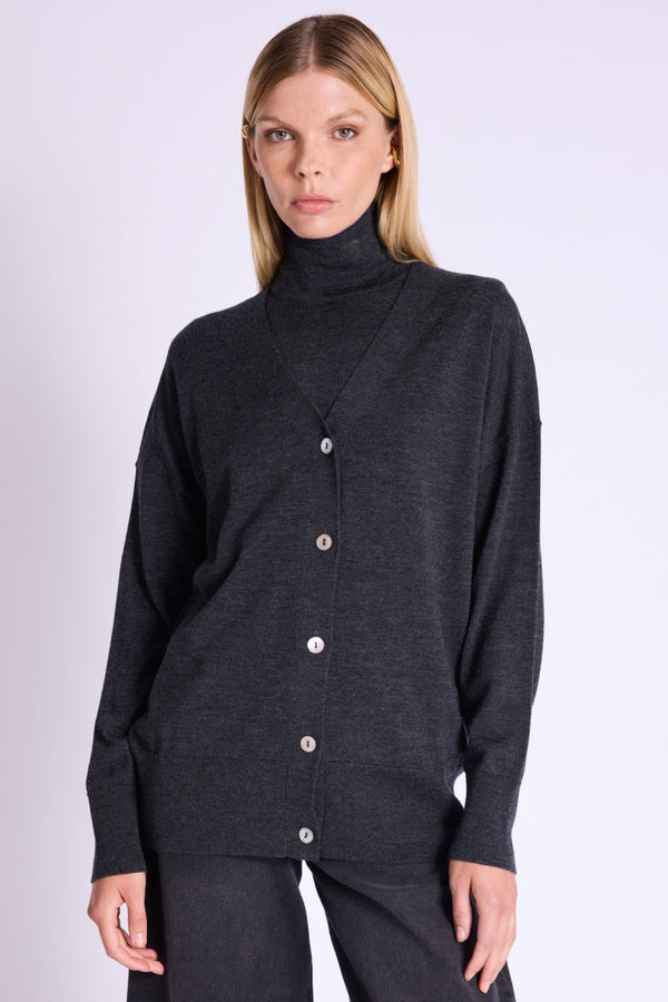 Berenice - Oversized V-Neck Cardigan - Dark