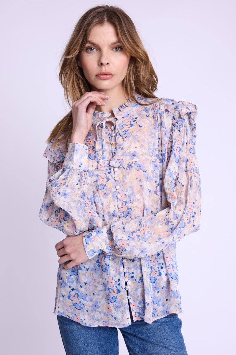 Berenice - Shirt with Shoulder Frill - Gardenprint