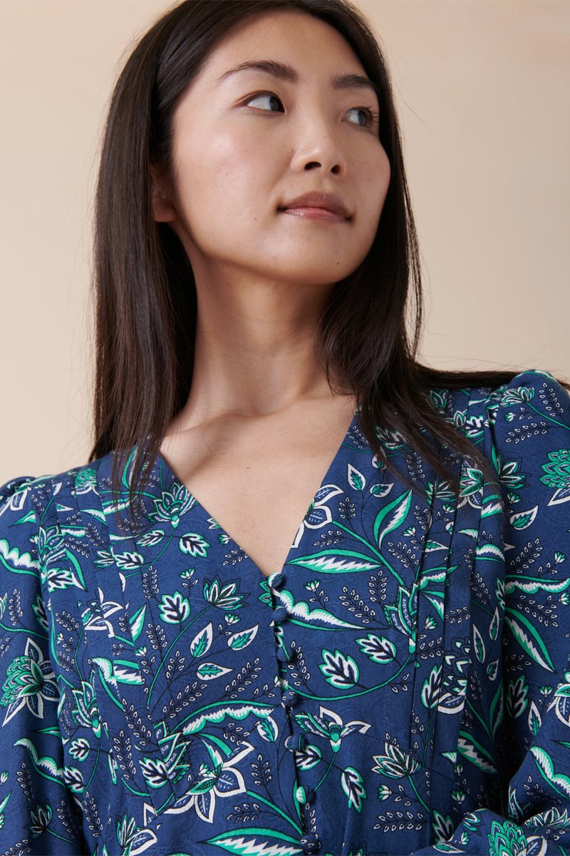 Robe Midi Roncador - Bleu Marine Et Vert