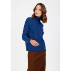 Perfect Cashmere - Jersey de Cuello Alto Mairead Azul Petróleo, 100% Cachemira, 6 Hilos, Trenzado, 396Gr - Mujer