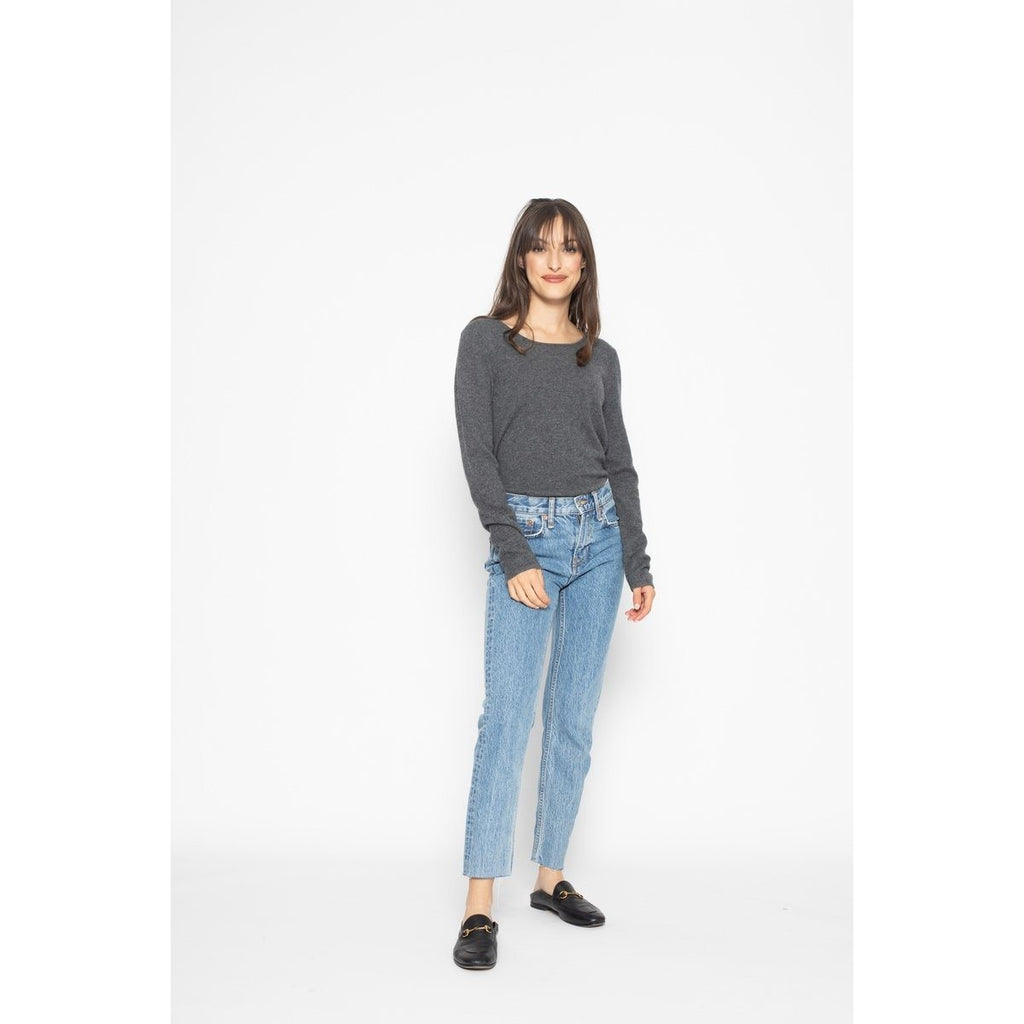Pull Col Rond Slim Epéna Gris Sombre, Jersey, 100% Cachemire, 2 Fils - Femme