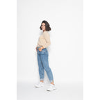 Pull Round Neck With Button On The Back Estaris Beige, Jersey, 100% Cachemire, 2 Fils - Femme