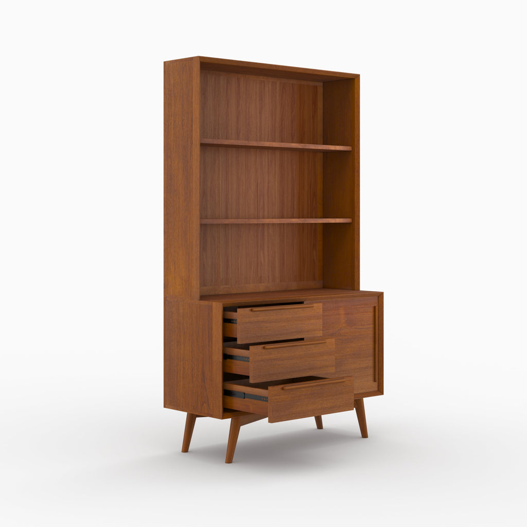 Waya - Etagère En Bois De Teck, 3 Niveaux, 3 Tiroirs Et 1 Porte