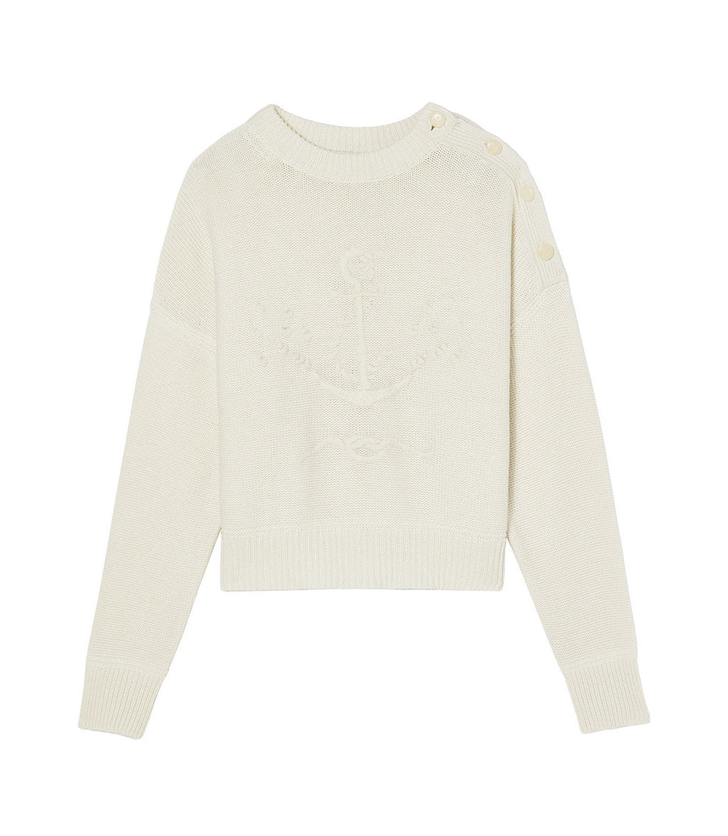Pull Ras De Cou Ancre Brodee Main - Naturel - Femme