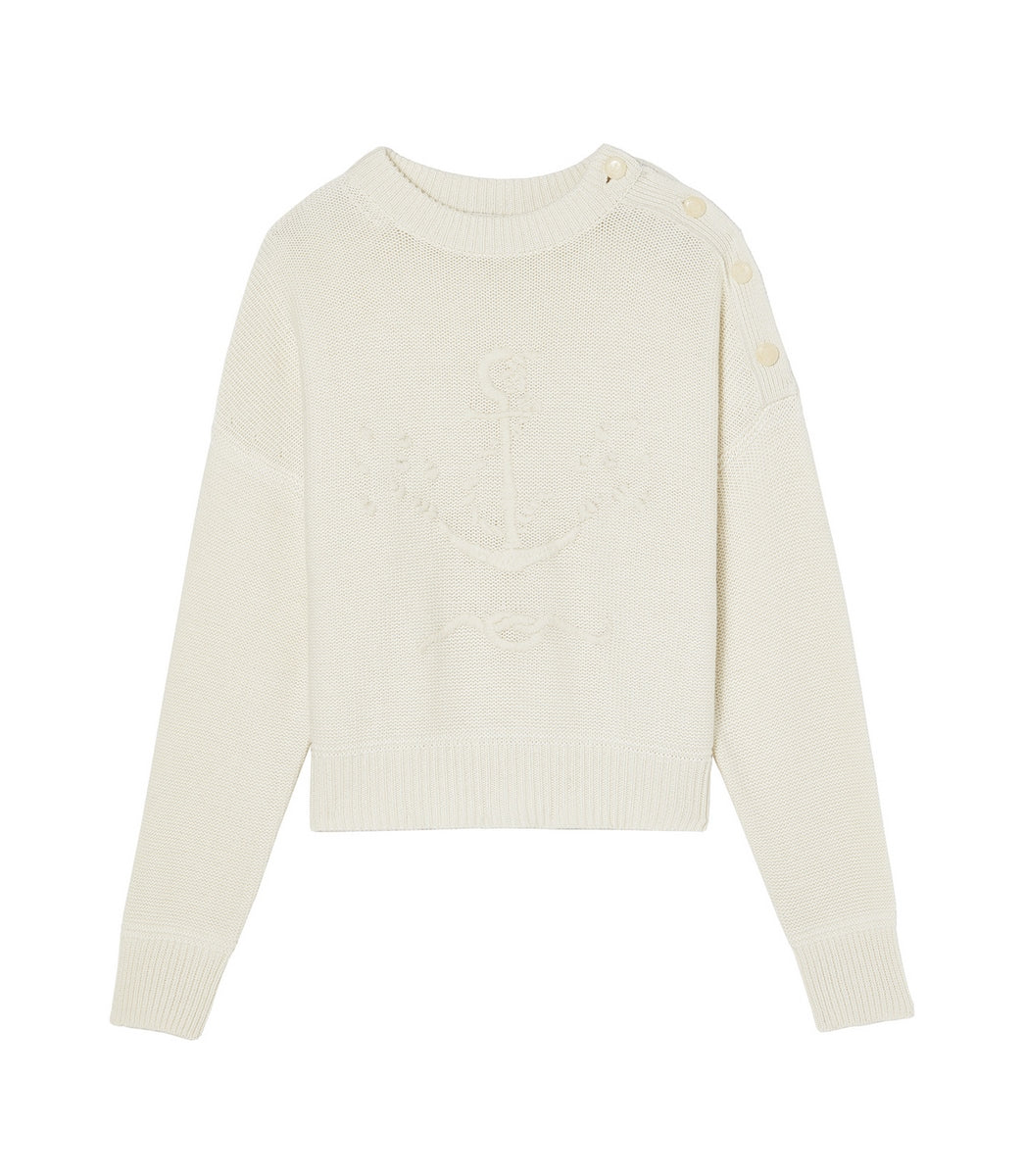 Pull Ras De Cou Ancre Brodee Main - Naturel - Femme