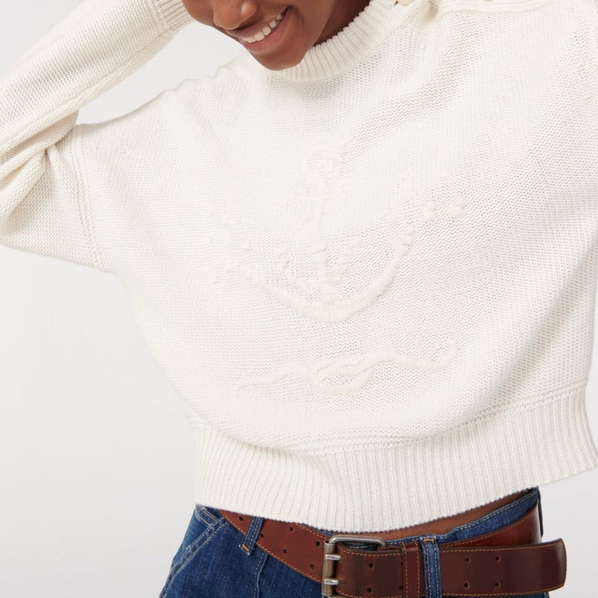 Pull Ras De Cou Ancre Brodee Main - Naturel - Femme