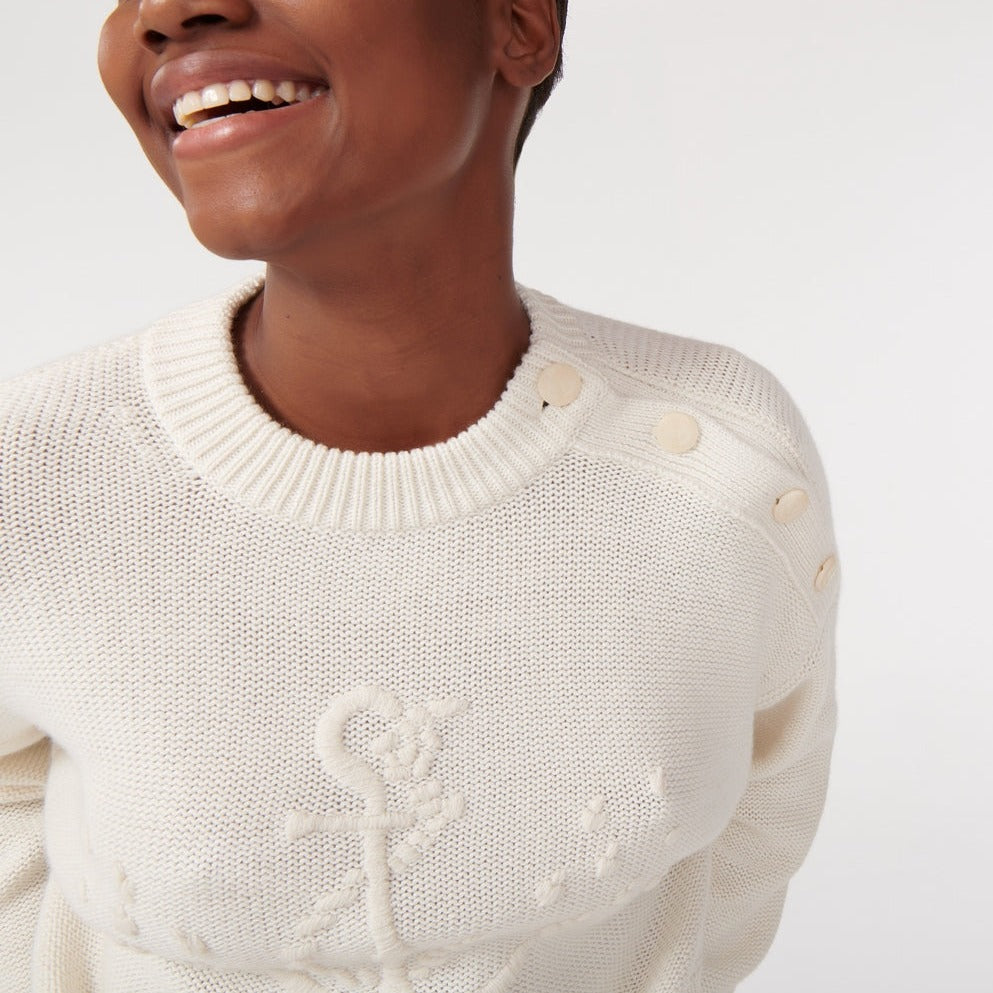 Pull Ras De Cou Ancre Brodee Main - Naturel - Femme