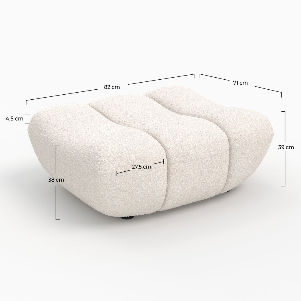 Teddy - Pouf Repose-Pieds En Tissu Bouclé Blanc