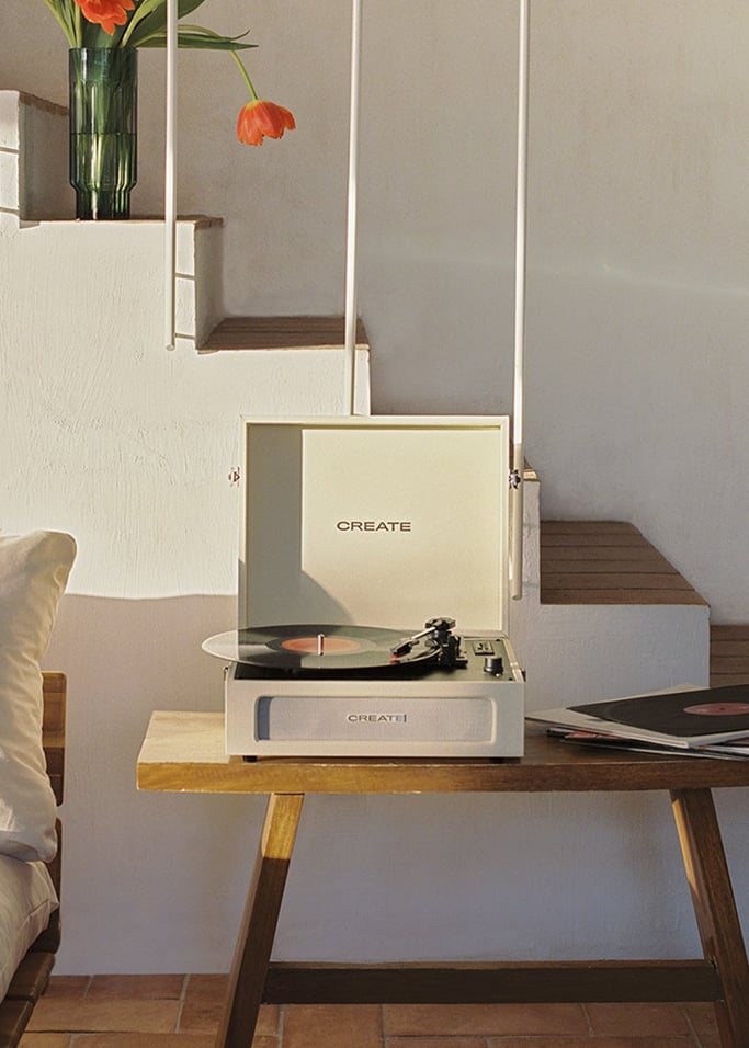 Record Player Compact - Platine Rétro Avec Lecteur/Enregistreur Bluetooth, Usb, Sd, Microsd & Mp3 - Beige