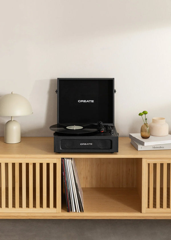 Giradischi compatto - Giradischi retrò con lettore/registratore Bluetooth, USB, SD, microSD e MP3 - Nero