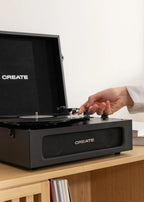 Record Player Compact - Retro Turntable with Bluetooth, USB, SD, MicroSD & MP3 Player/Recorder - Black
