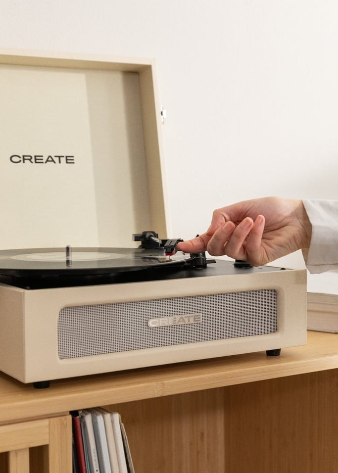 Record Player Compact - Platine Rétro Avec Lecteur/Enregistreur Bluetooth, Usb, Sd, Microsd & Mp3 - Beige