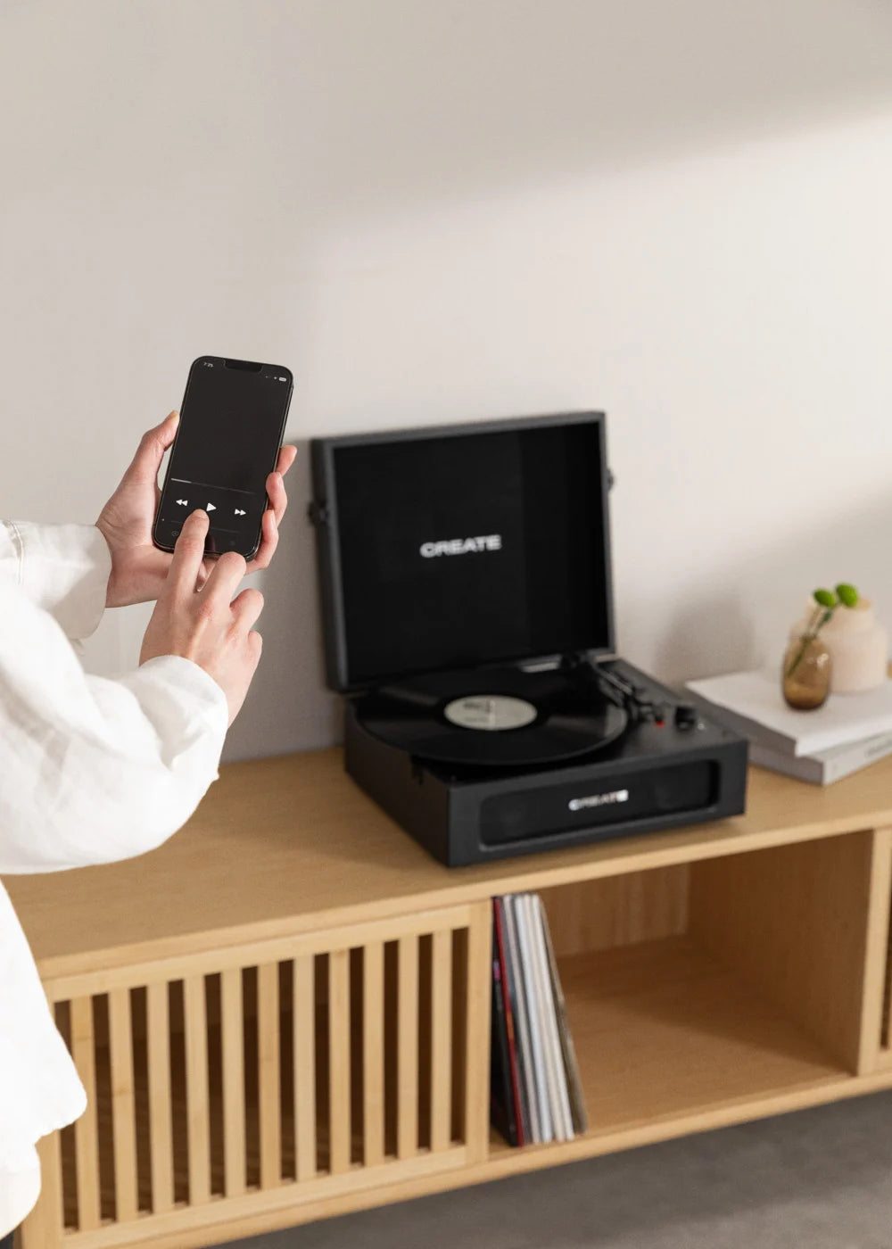 Record Player Compact - Retro Turntable with Bluetooth, USB, SD, MicroSD & MP3 Player/Recorder - Black