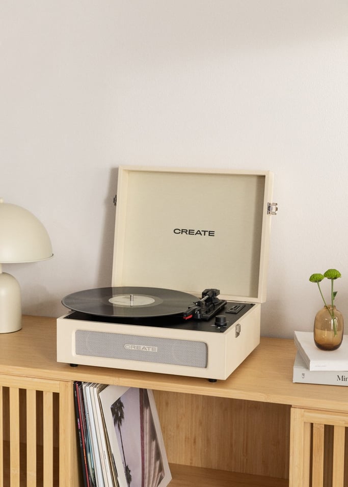 Record Player Compact - Platine Rétro Avec Lecteur/Enregistreur Bluetooth, Usb, Sd, Microsd & Mp3 - Beige