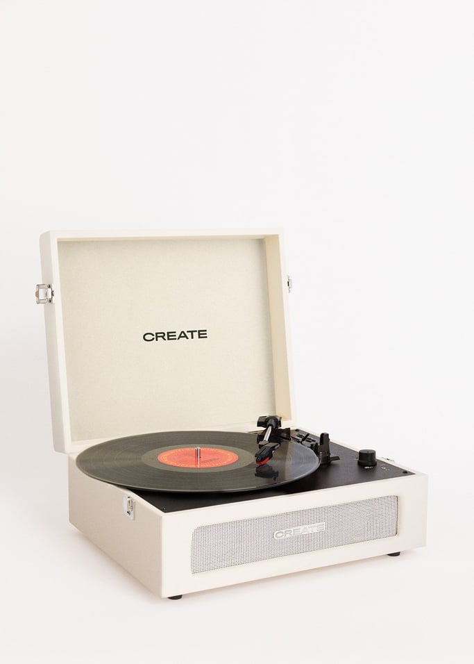 Record Player Compact - Platine Rétro Avec Lecteur/Enregistreur Bluetooth, Usb, Sd, Microsd & Mp3 - Beige