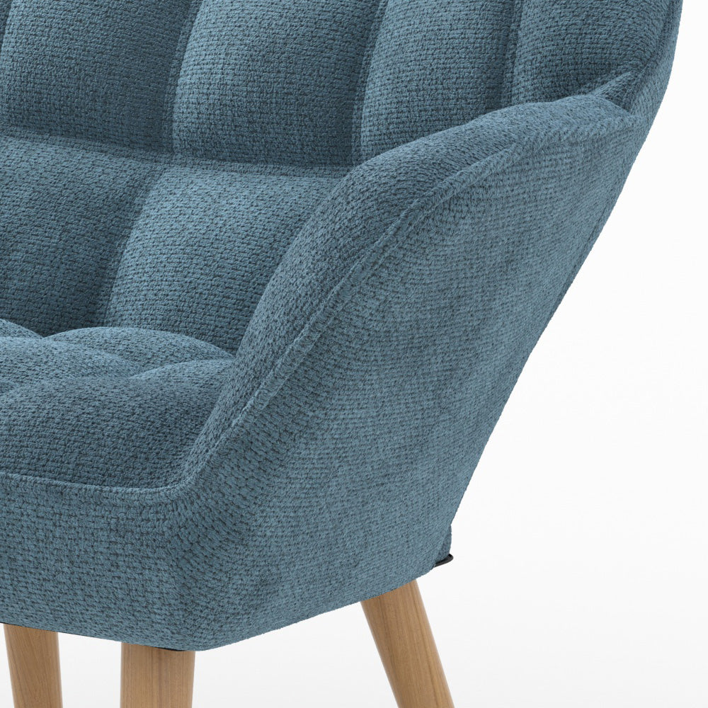 Simba - Fauteuil En Tissu Bleu Et Pieds En Bois