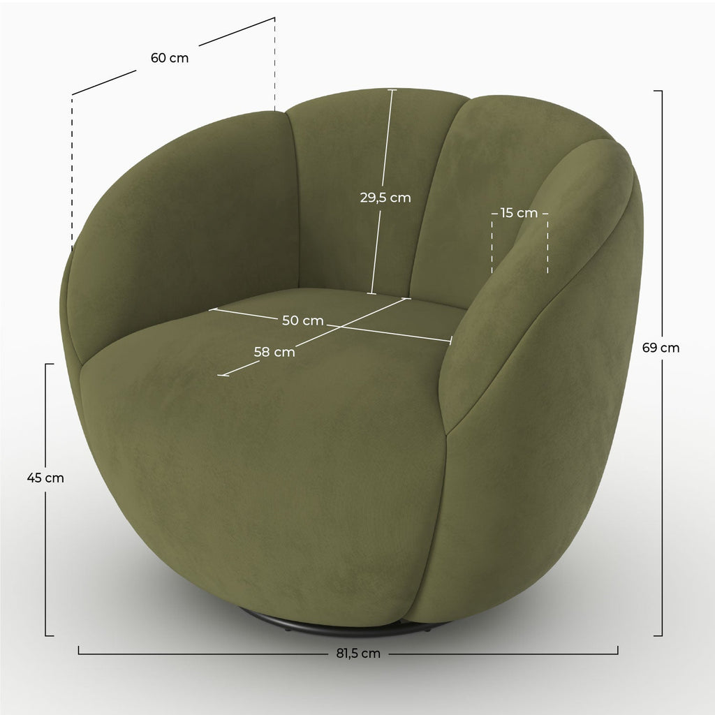 Ysé - Fauteuil Pivotant En Velours Vert Olive Foncé