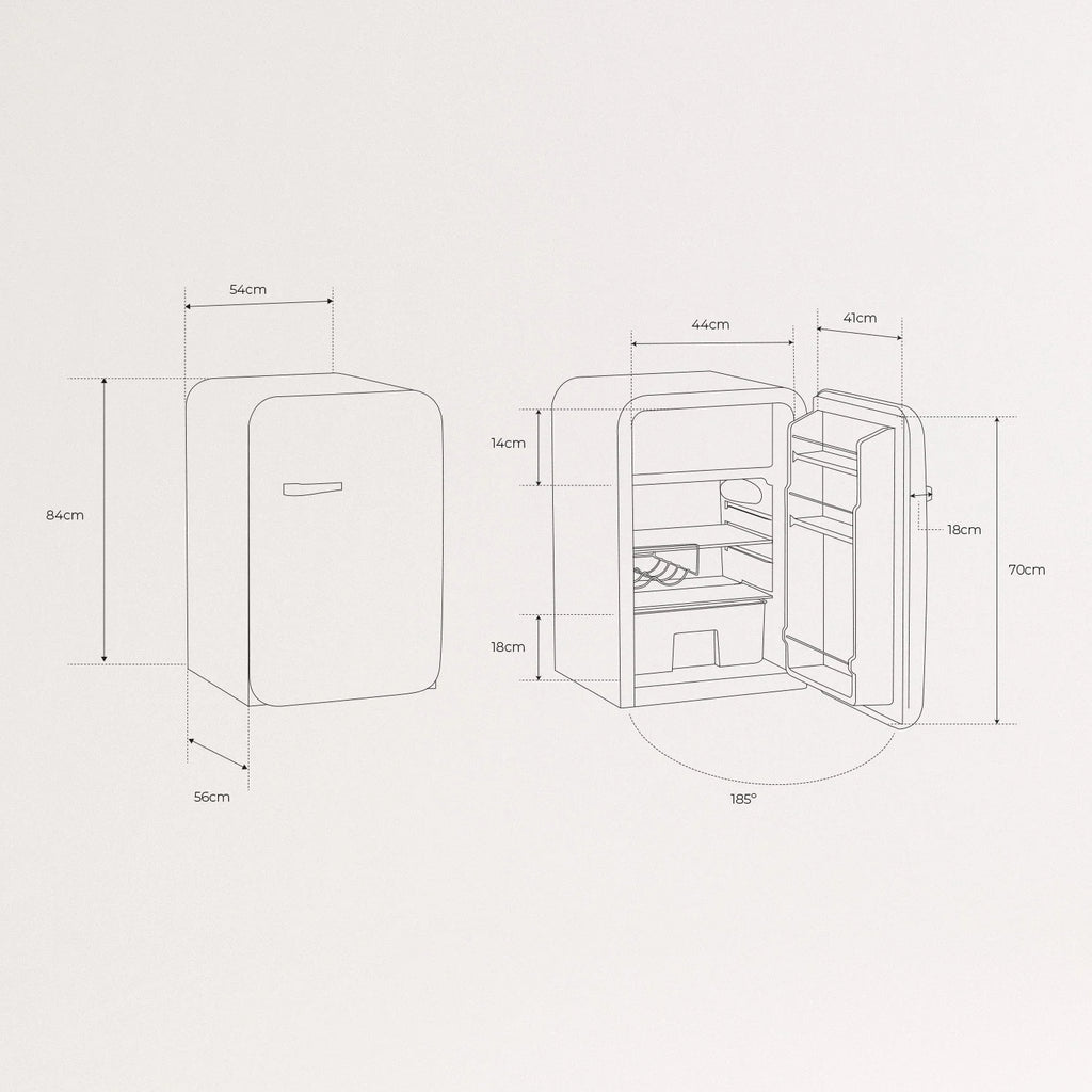 Retro Fridge 48L - Réfrigérateur Rétro - Blanc Cassé Poignées Argent