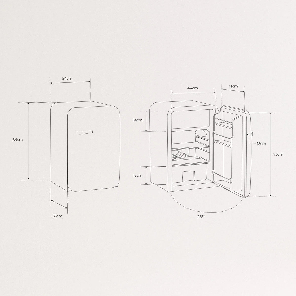 Retro Fridge 48L - Réfrigérateur Rétro - Blanc Cassé Poignées Argent