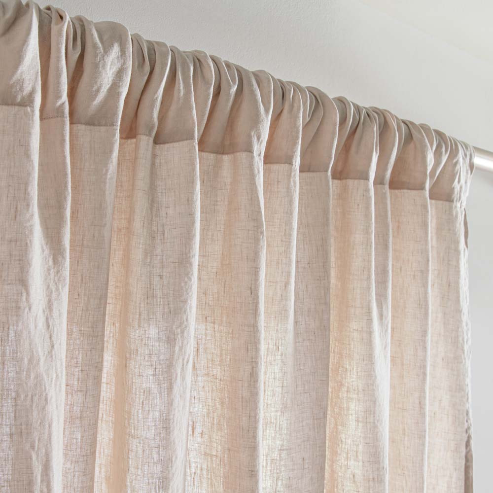 Curtain - Washed Linen With Gathering Braid - Sand Beige