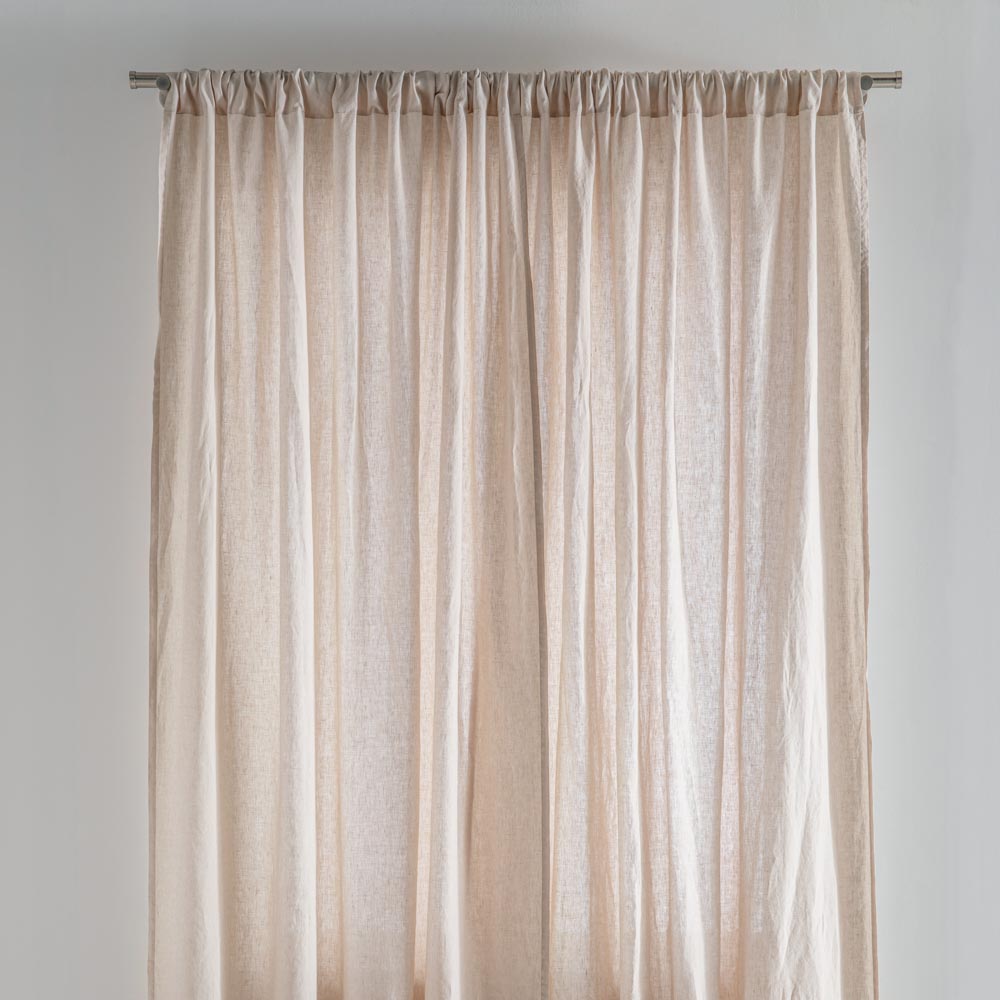 Curtain - Washed Linen With Gathering Braid - Sand Beige