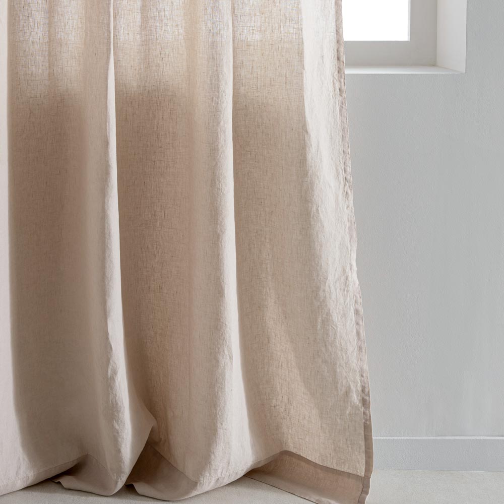 Curtain - Washed Linen With Gathering Braid - Sand Beige