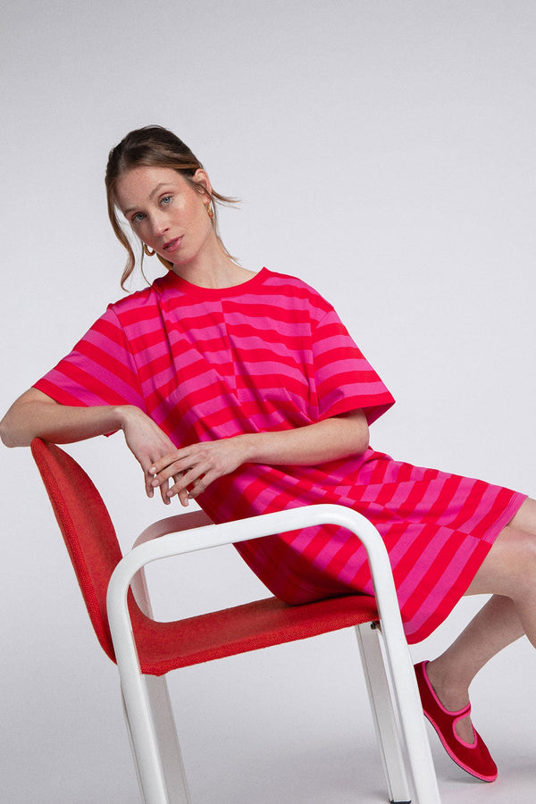 Pink And Red Amalia Stripes Dress