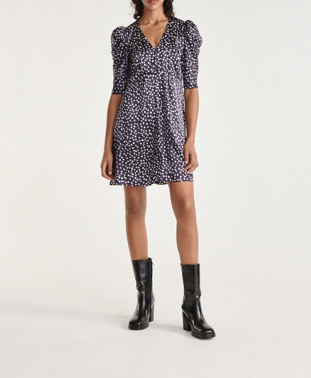 The Kooples - Robe Courte Bleu Marine Imprimée Soie - Femme