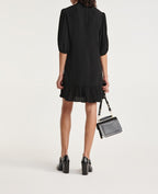 The Kooples - Robe Courte Noire À Volants Col Montant - Femme