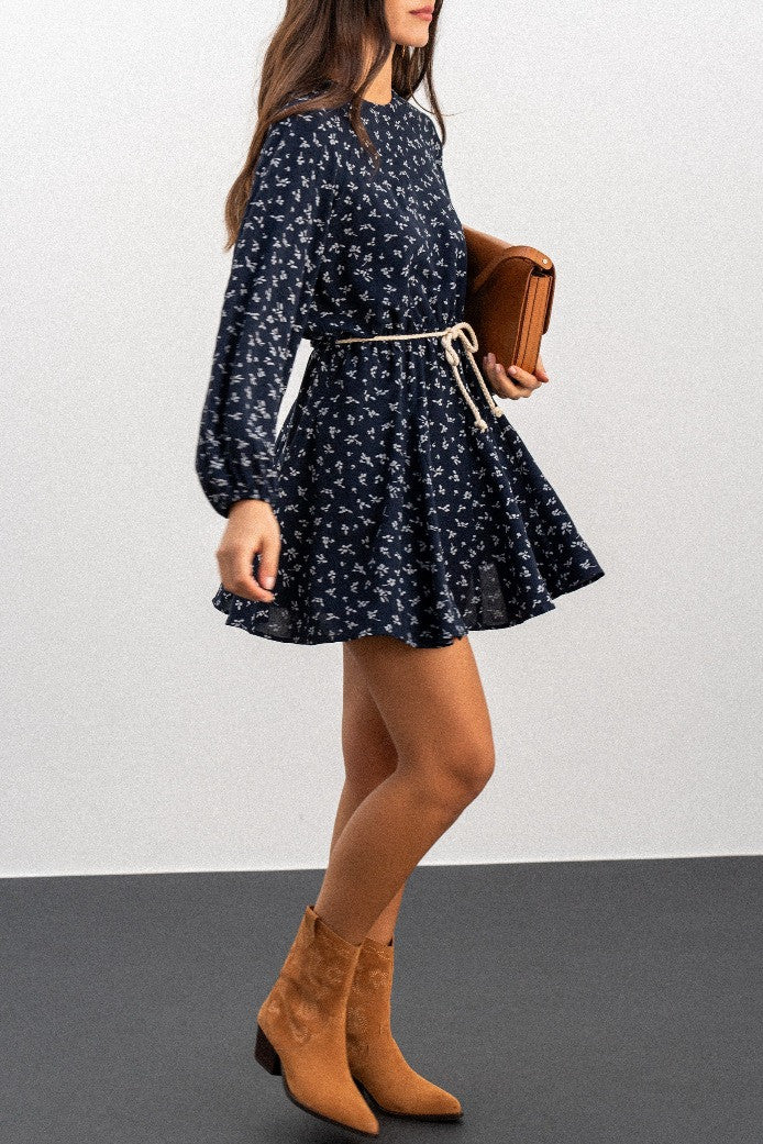 NAVY PENTO PRINT RADIA DRESS