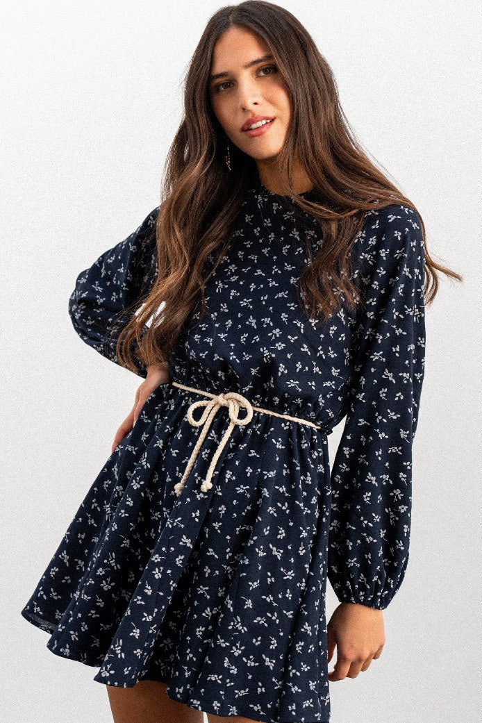 NAVY PENTO PRINT RADIA DRESS
