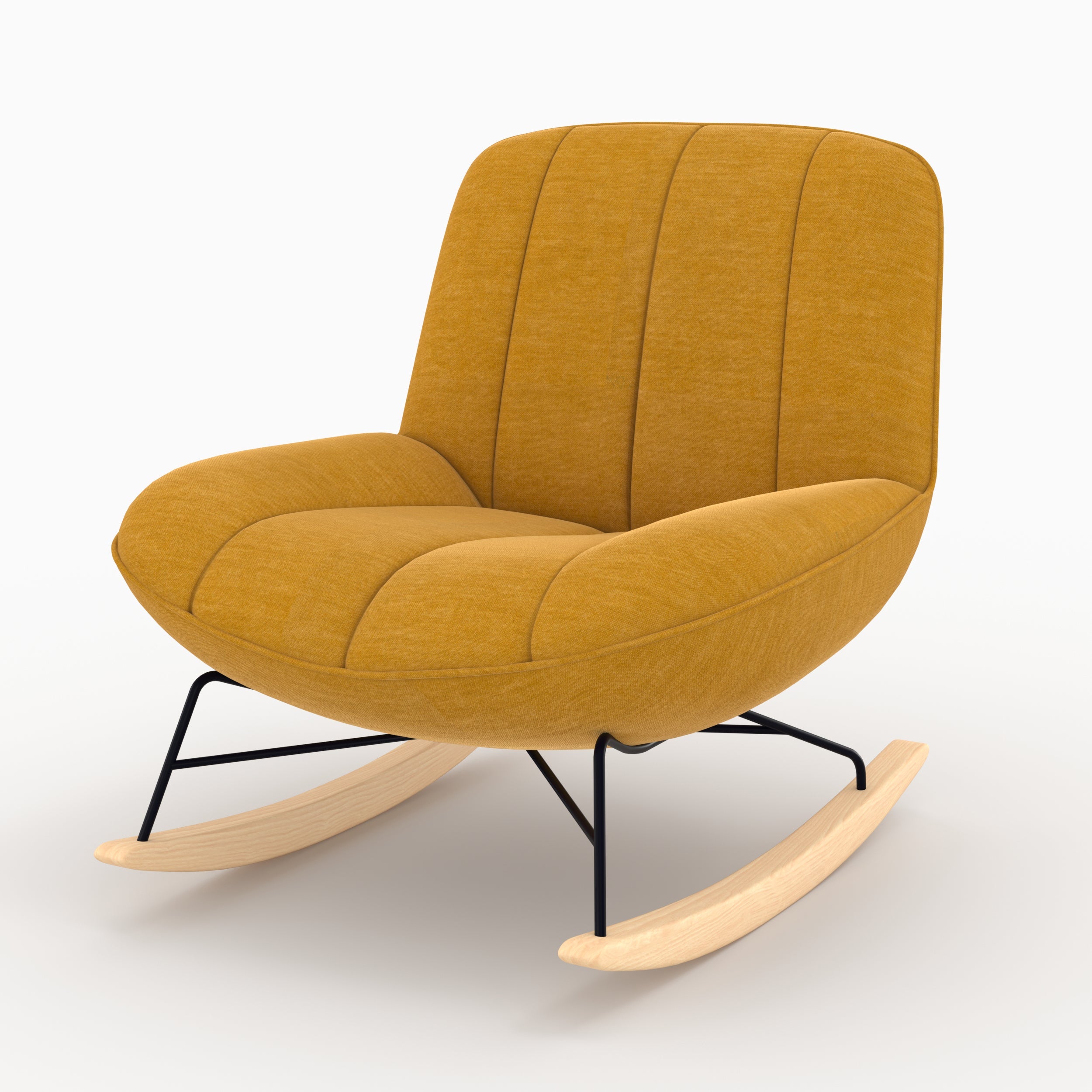Alvin - Rocking Chair En Tissu Effet Velours Jaune Moutarde