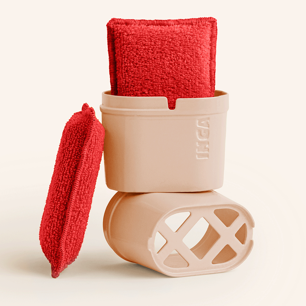 Esponja lavable doble absorción roja con soporte