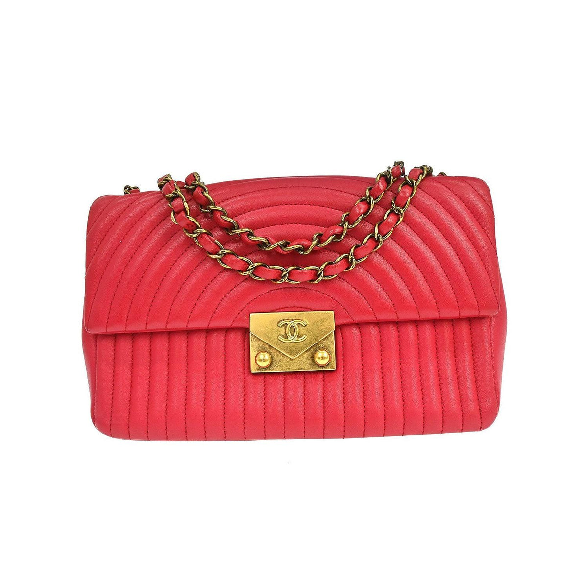 Chanel – Torba na ramię Surpique Chevron Cc Flap Medium Skóra – Czerwona