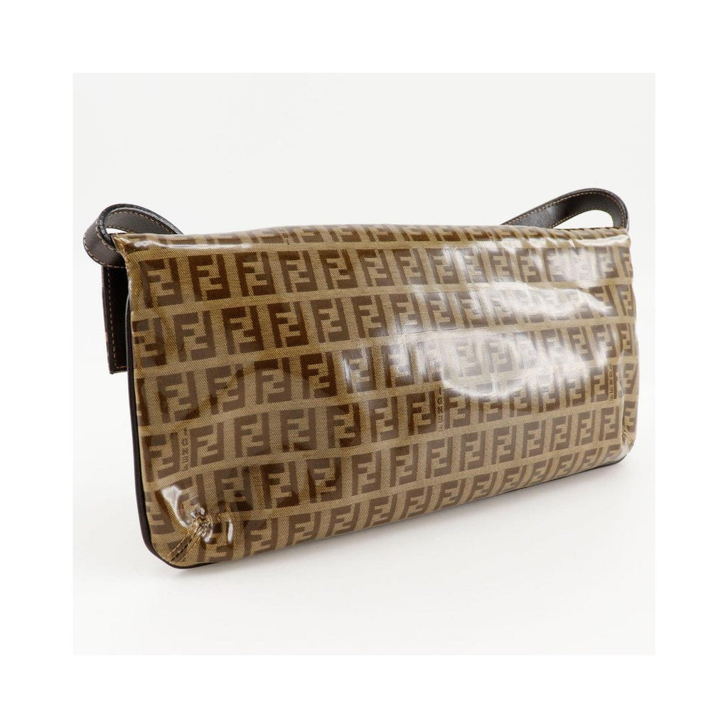 Fendi - Zucchino Mamma Baguette Plastic Axelremsväska - Brun