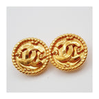 Chanel Vintage CC Round Button Clip-On Earrings Metal Product Image