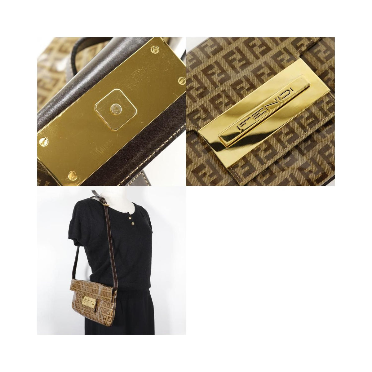 Fendi - Zucchino Mamma Baguette Plastic Axelremsväska - Brun