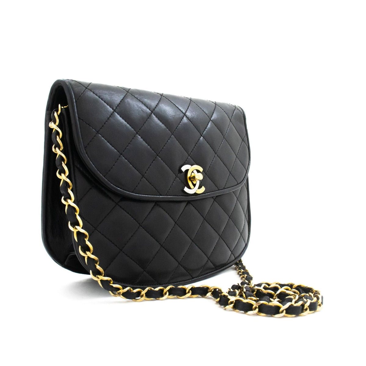Chanel - Axelremsväska Vintage Round Flap Small Läder - Svart
