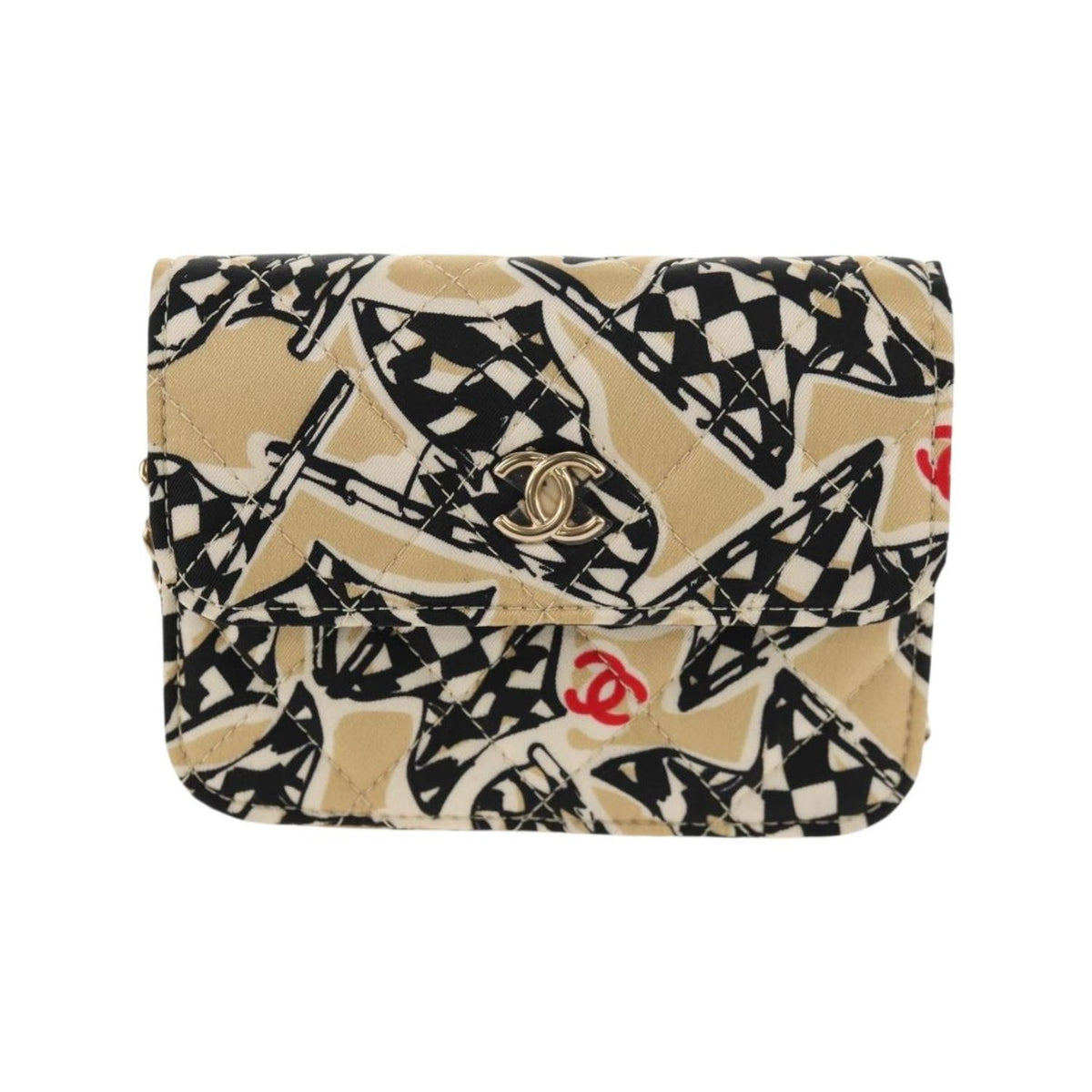 Chanel - Flap Card Holder On Chain Satin Axelremsväska - Beige