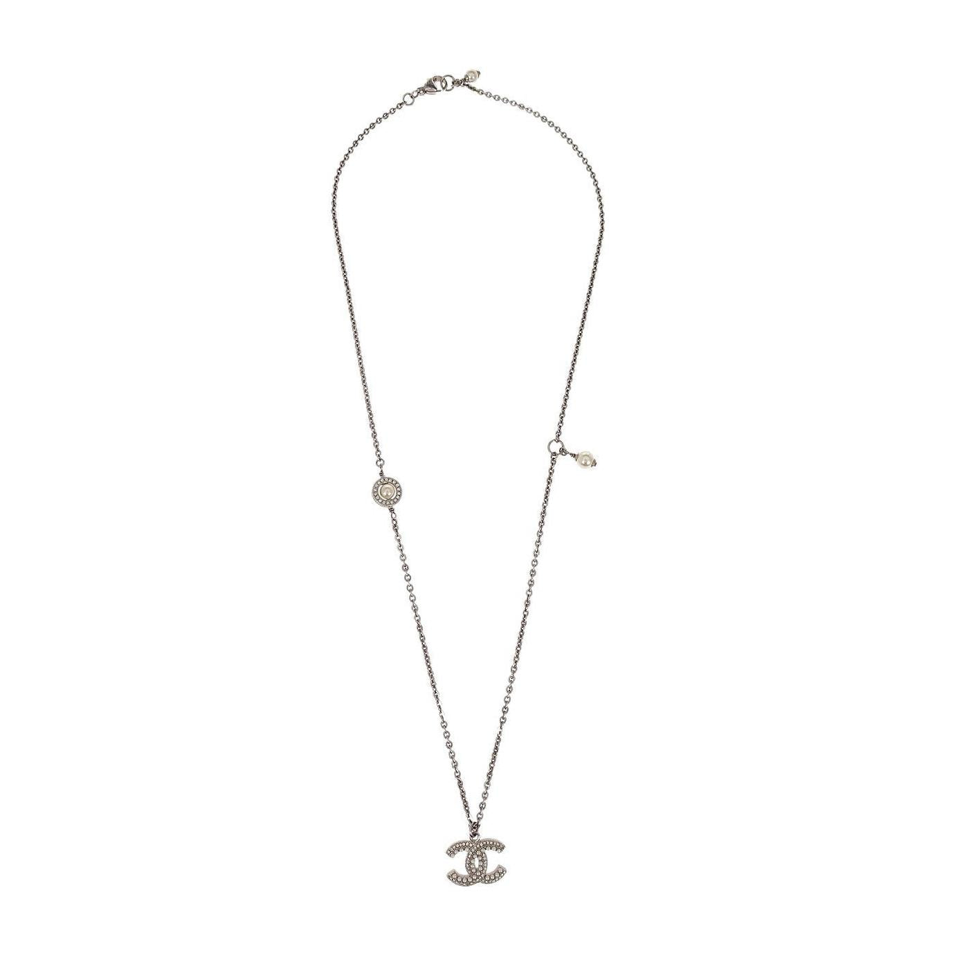 Chanel CC Chain Necklace Metal with Faux Pearls Product Image